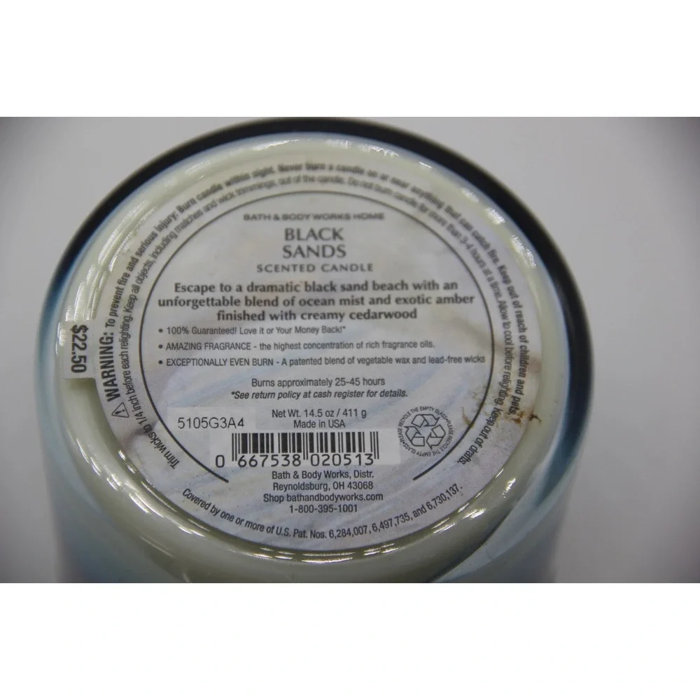 RARE Bath & Body Works BLACK SANDS Scented Large 3 Wick Candle 14.5 oz Retired